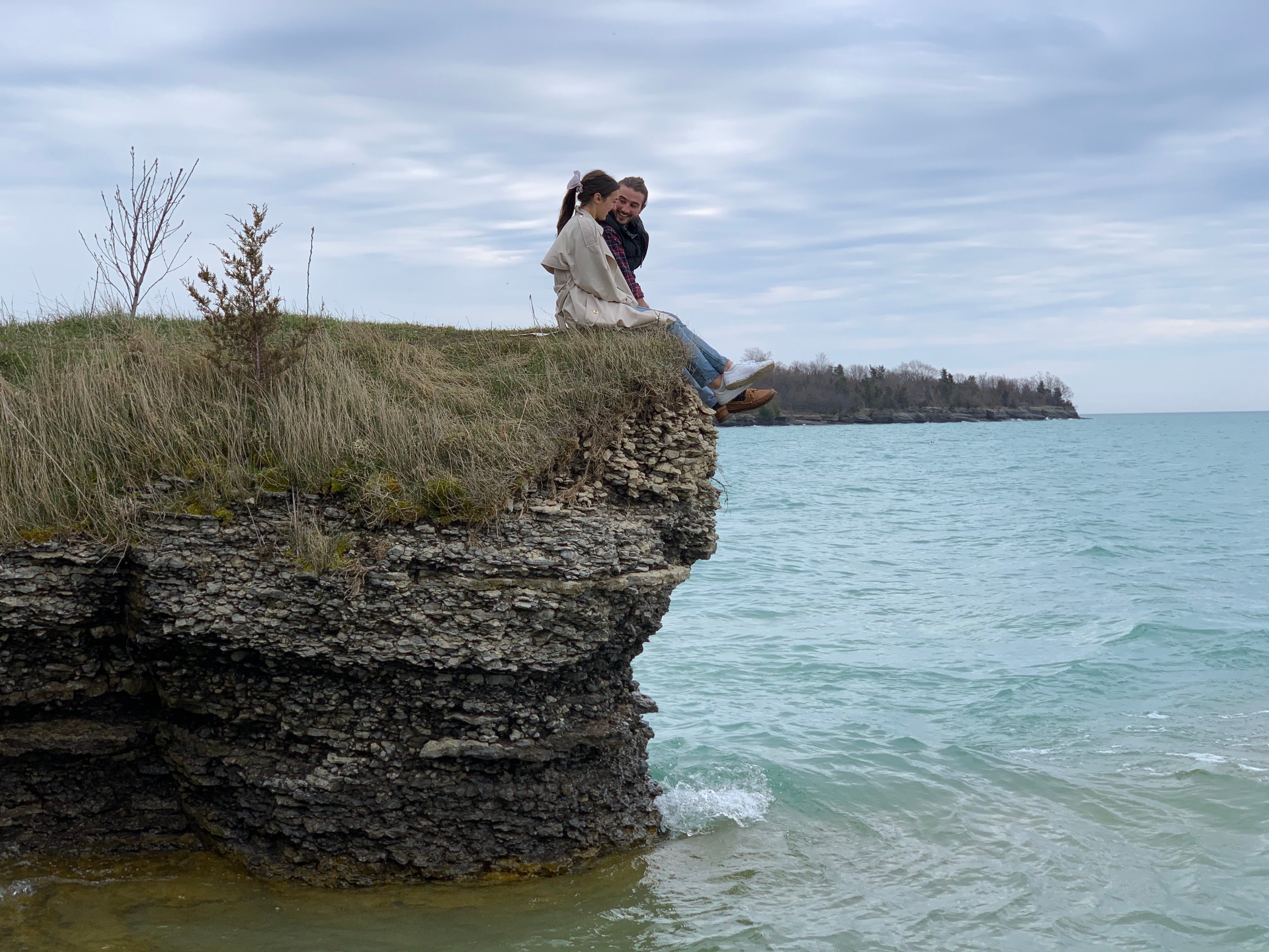 Delicate flowers taped to a wall.